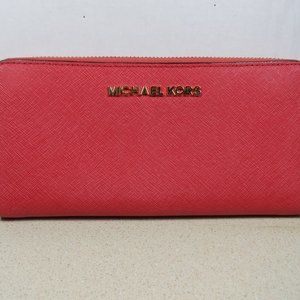 Michael Kors Continental Zip-Around Wallet, Rose Pink, Very Good Condition